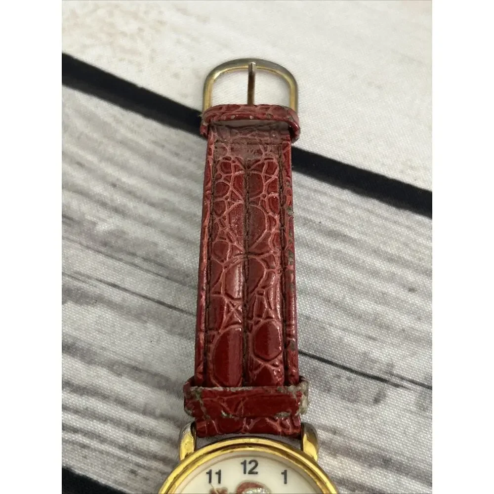 Christmas Santa Claus Gold Tone Red Band Women’s Quartz Watch